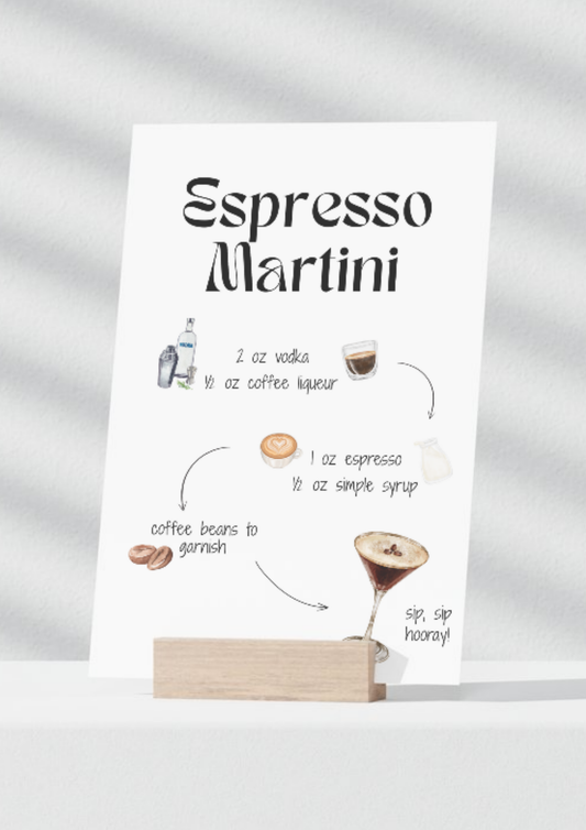 Printable drink recipe design for cocktails, digital mixology artwork