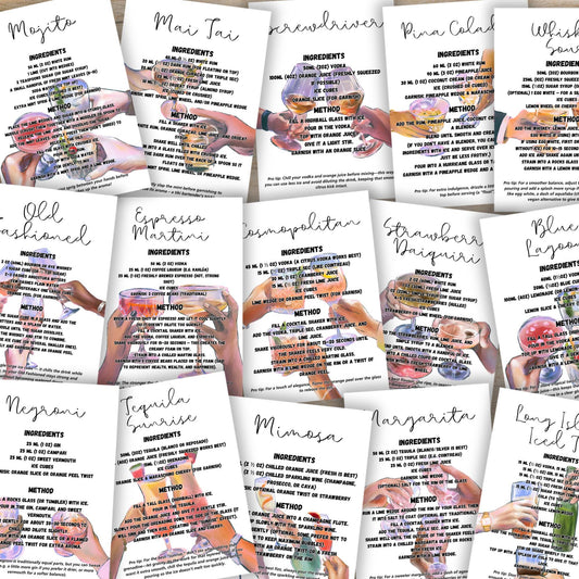 Printable Cocktail Recipe Bundle (21 Drinks) | Drink Recipe Cards | Home Bar Wall Art (PDF)