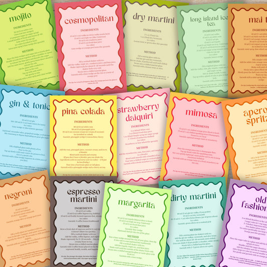 printable cocktail recipe cards 16 mixology recipes