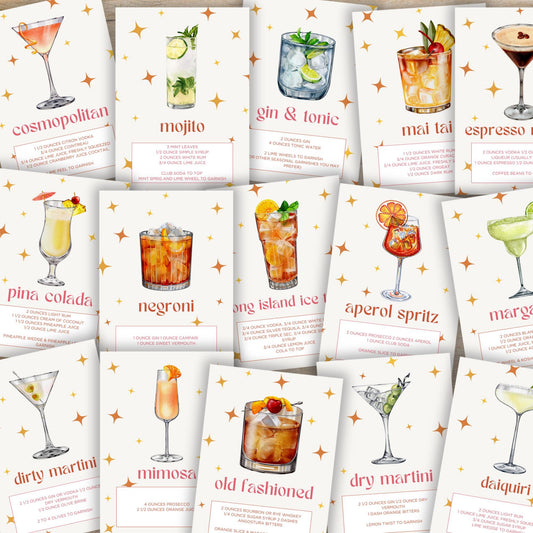 printable cocktail recipe cards modern bar cart decor drink recipe print set kitchen wall art